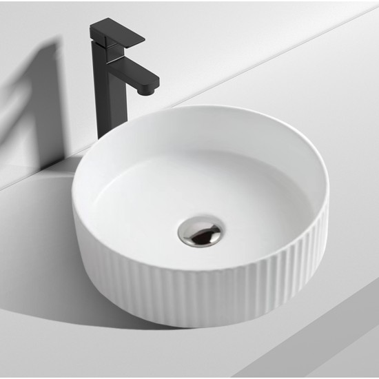 360*360*120mm Bathroom Round Above Counter Gloss White Ceramic Wash Basin
